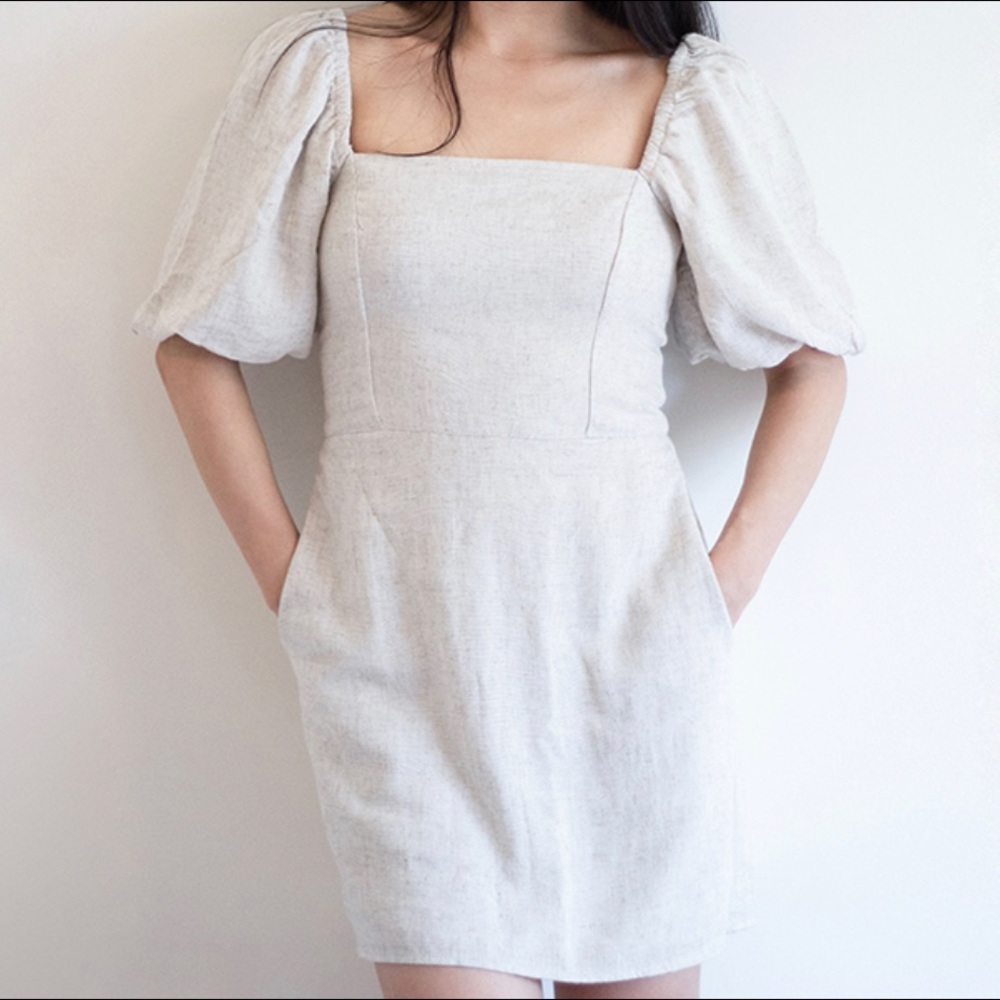 Abercrombie & Fitch Puff-Sleeve Linen Blend Mini Dress